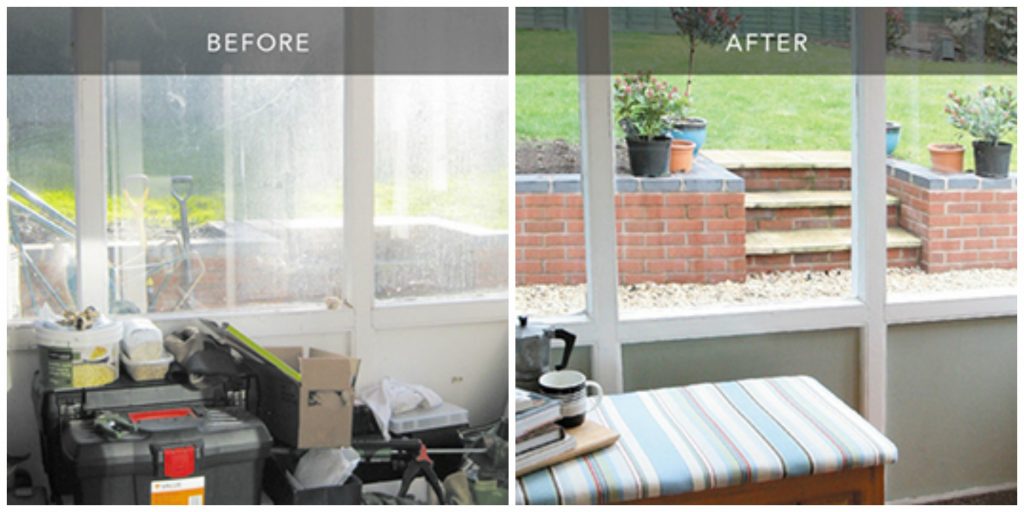 conservatory area before and after